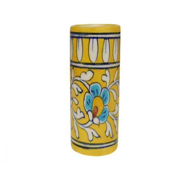 Blue Pottery Yellow Pencil Holder