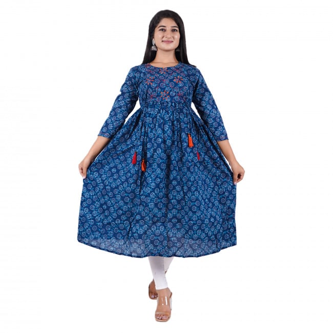 Light Blue Pure Cambric Cotton Jaipuri Printed Kurti – Rajnandini Fashion