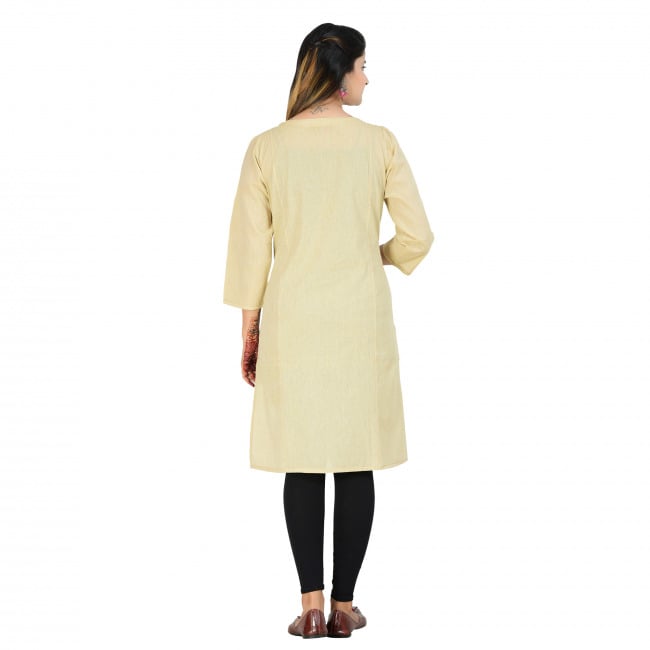 Medium Straight Casual Wear Cream Cotton Slub Kurti at Rs 480 in Surat