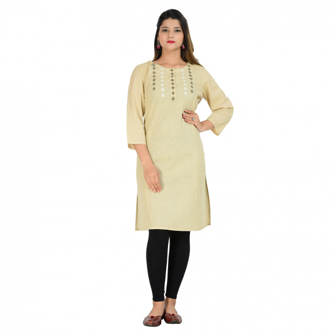 Buy Sky Blue Pure Linen Patch Work Kurti Online in India | Colorauction